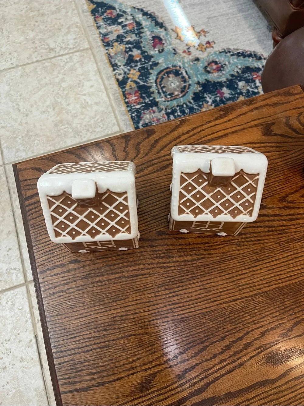 Set of 2- Holiday Ceramic Gingerbread House Canister - Brown & White